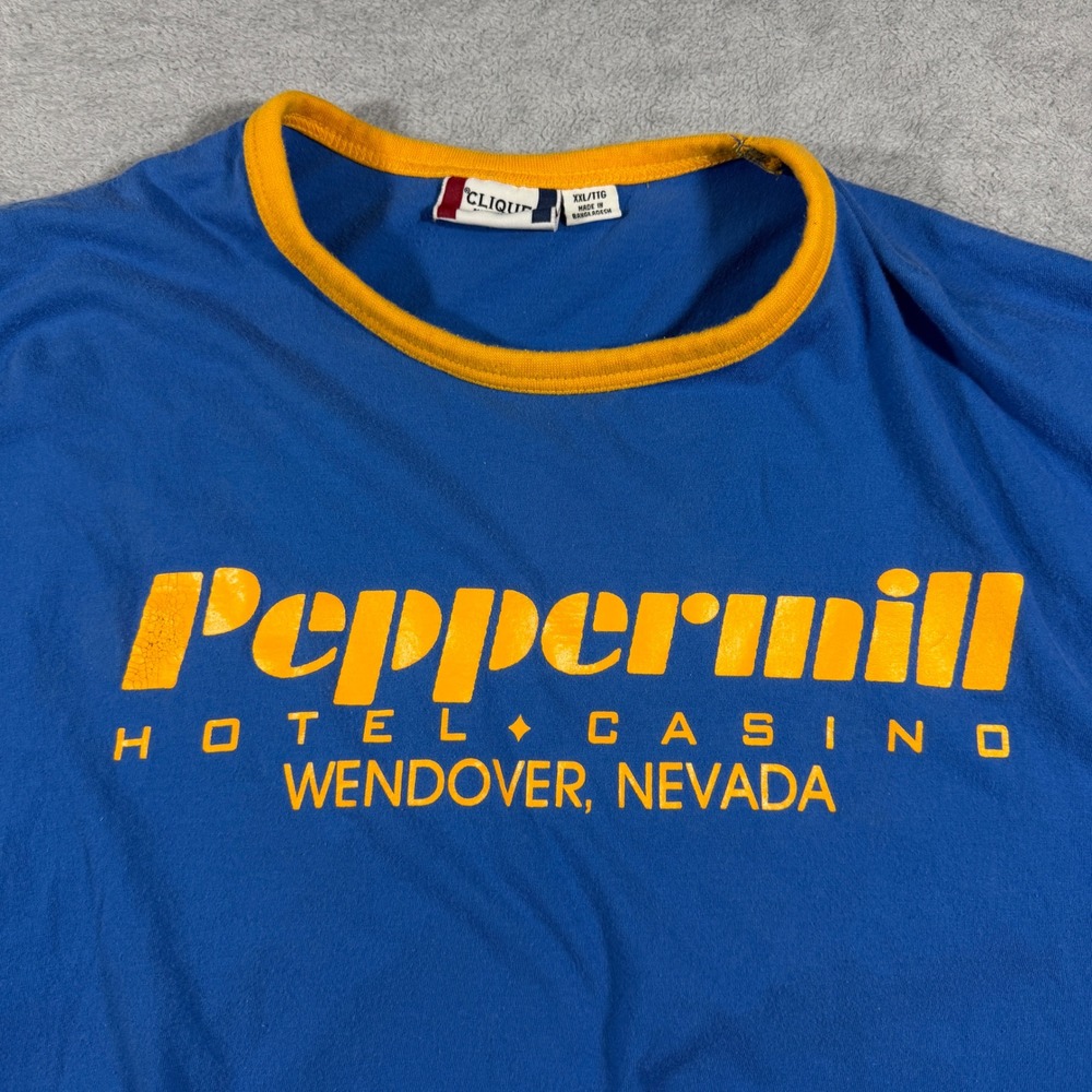 Clique Peppermill Hotel Casino Wendover Nevada Mens XXL Blue Ringer Tee